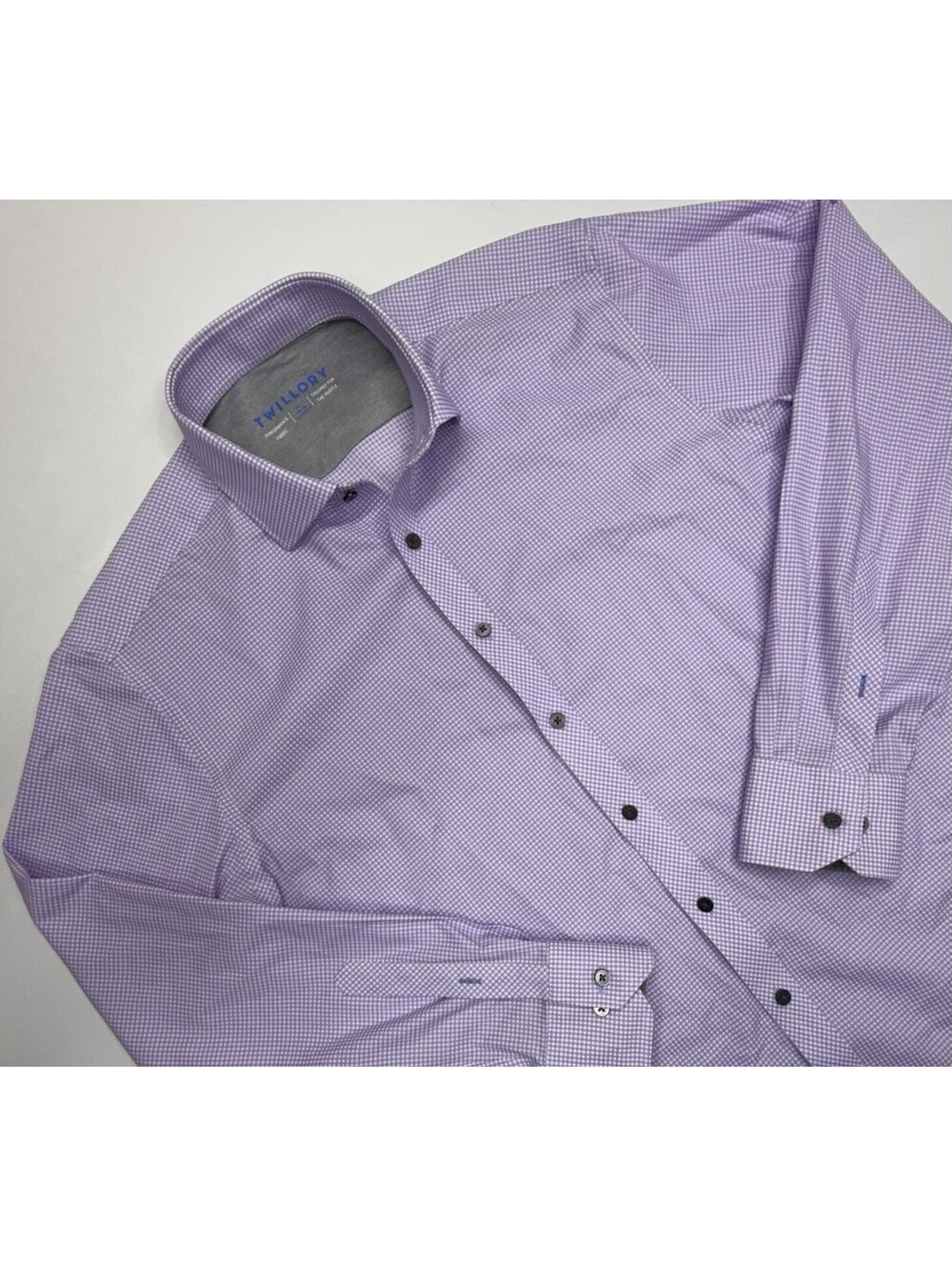 Twillory Dress Shirt Mens 15.5 34/35 Purple White Gingham Performance Business